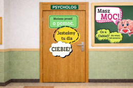 Gazetka i dekoracja drzwi- afirmacje. Psycholog, pedagog, wychowawca
