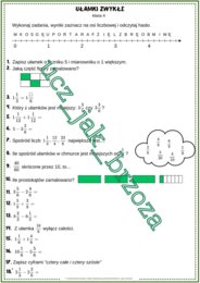 Ułamki zwykłe, powtórzenie w klasie 4, karta pracy z hasłem