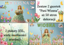Zestaw Gazetek Pani Wiosna| Zawiera 2 plakaty XXL- 4 x A4| Napis wiosna w 2 wersjach graficznych| Łącznie aż 50 stron wiosennych dekoracji