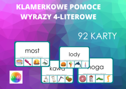 KLAMERKOWE POMOCE WYRAZY 4-LITEROWE - 92 KARTY