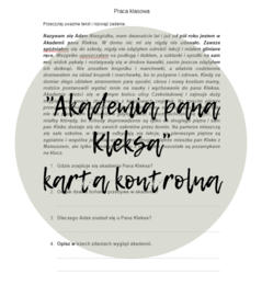 "Akademia Pana Kleksa" (karta kontrolna)