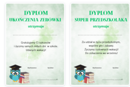 Dyplom na zakończenie przedszkola i zerówki - jeden motyw