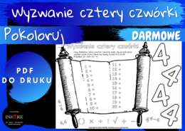 Matematyczne Wyzwanie Cztery Czwórki. PDF do druku i pokolorowania.