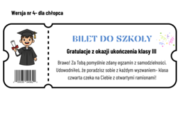 Bilety dla uczniów- pamiątka ukończenia klasy III