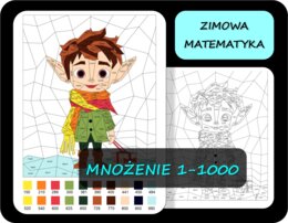 Kolorowanka matematyczna, mnożenie 1-1000, tabliczka mnożenia, świąteczna matematyka, mnożenie liczb dwucyfrowych 5 ELF