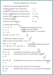 Wstęp do wyrażeń algebraicznych i równań - notatka