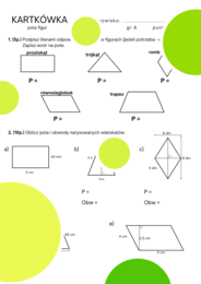 Kartkówka (karta pracy) - pola figur. Klasa 5. Klasa 4. Klasa 6. Wzory na pola figur