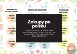Zakupy po polsku - dopełniacz i mianownik l. mn. rzeczowników - plakat/notatka + lista zakupów (8) w wersji do druku i online