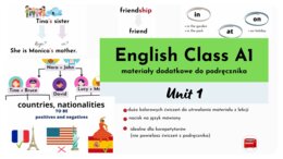 English Class A1, unit 1, materiały dodatkowe, to be, countries, nationalities, no-prep