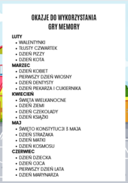MEMORY NA CAŁY ROK SZKOLNY Mikołajki, Walentynki, Wielkanoc, Dzień Dziecka i wiele innych! 40 okazji!