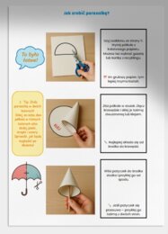 Deszczowe parasolki z papieru, sznurka i patyczków