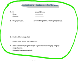 Pole magnetyczne - karta pracy/ kartkówka
