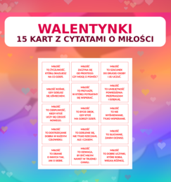 Cytaty o miłości – dekoracja klasy na WALENTYNKI (15 kart) | PDF + DOCX + miniatury (pakiet)