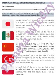 KARTA PRACY NA DZIEŃ DZIECKA – CHILDREN’S DAY WORKSHEET, KLASY 4-8 SZKOŁY PODSTAWOWEJ- QUIZ - DZIEŃ DZIECKA W RÓŻNYCH KRAJACH, WYKREŚLANKA, OPISZ SWÓJ WYMARZONY DZIEŃ DZIECKA + ODPOWIEDZI