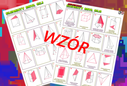 (klasa 5 klasa 6) Rozpoznawanie i nazywanie elementów brył - 3 karty pracy, w tym jedna z hasłem.