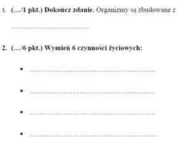 Poznajemy świat organizmów-sprawdzian