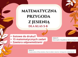 🍂 Matematyczna jesień 🧮 – karta pracy z odpowiedziami | matematyka, klasy 5–8, jesień, ułamki, działania, równania, pole figur, szkoła podstawowa