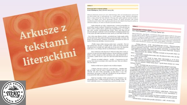 Zestaw arkuszy z tekstami literackimi z lektur nieobowiązkowych