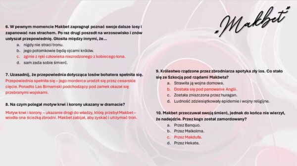 Test wprowadzający z lektury "Makbet"