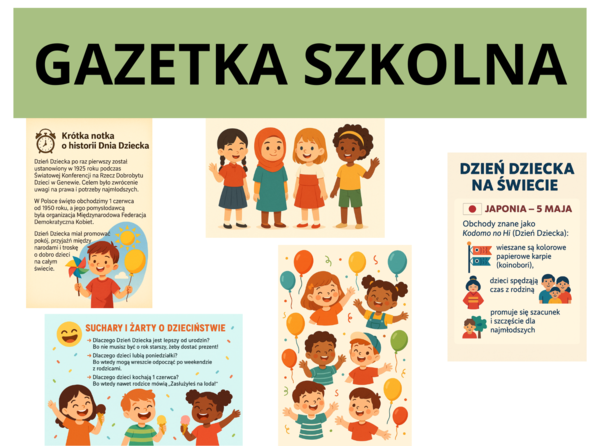Gazetka szkolna - Dzień Dziecka - szkoła podstawowa - 1 czerwiec