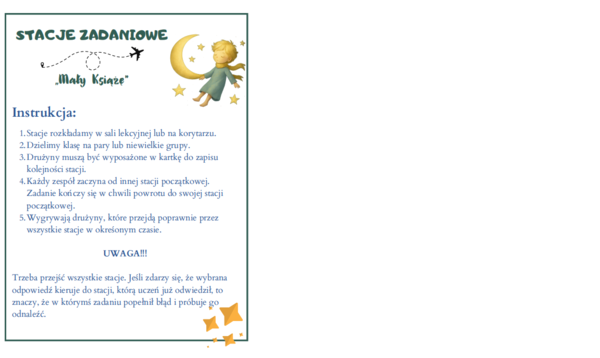 Mały Książę - stacje zadaniowe (lekcja w ruchu)