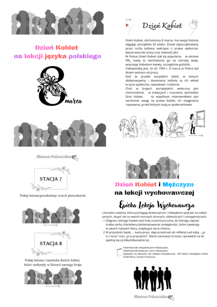 Dzień Kobiet - stacje zadaniowe, lekcja j. polskiego, godzina wychowawcza