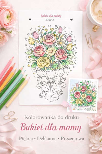 Kolorowanka. Bukiet dla mamy