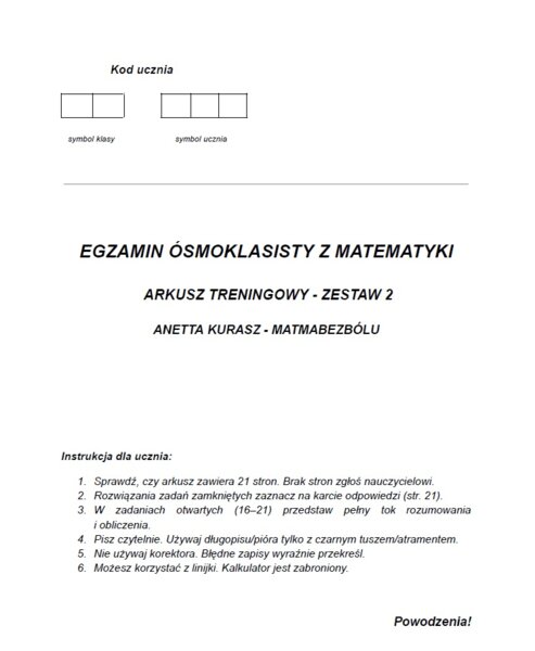 Egzamin ósmoklasisty z matematyki. Arkusz treningowy - zestaw 2.