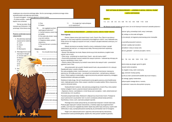 🦅 🌳Test - CZYTANIE ZE ZROZUMIENIEM – 📜 „Legenda o Lechu, Czechu i Rusie” - 11 Listopada - Święto Niepodległości (klasy 4–6) + ODPOWIEDZI