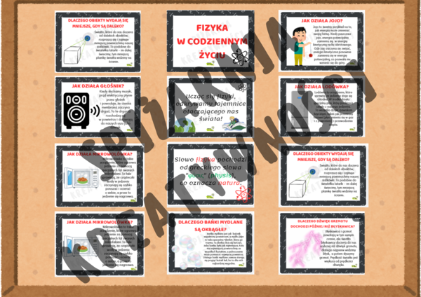 FIZYKA W CODZIENNYM ŻYCIU - pytania z życia codziennego i proste odpowiedzi - gazetka ścienna - poziom: szkoła podstawowa