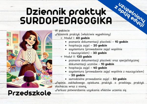 DZIENNIK PRAKTYK SURDOPEDAGOGIKA – PRZEDSZKOLE - 180 h