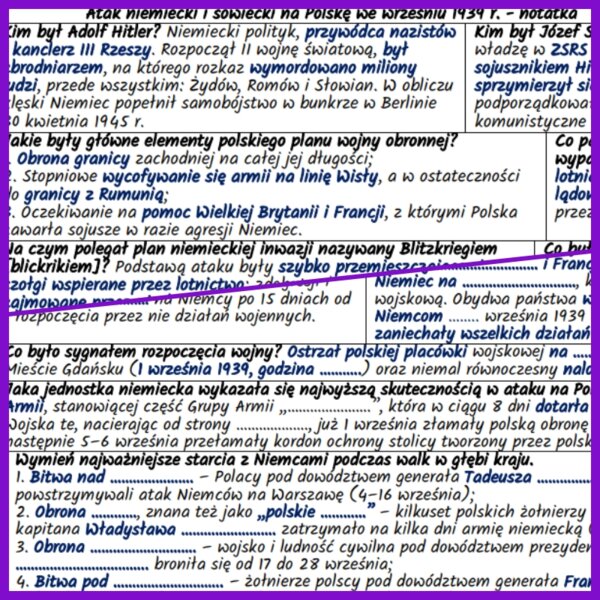 Atak niemiecki i sowiecki na Polskę we wrześniu 1939 r. – notatki i karta pracy