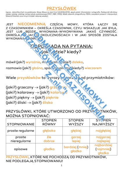 ODMIENNE CZĘŚCI MOWY I PRZYSŁÓWEK ORAZ PISOWNIA Z "nie".