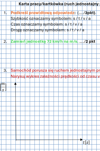Kartkówka/karta pracy ruch jednostajny prostoliniowy