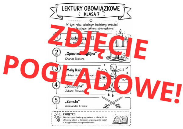 Notatka do zeszytu ze spisem lektur obowiązkowych w klasie 7