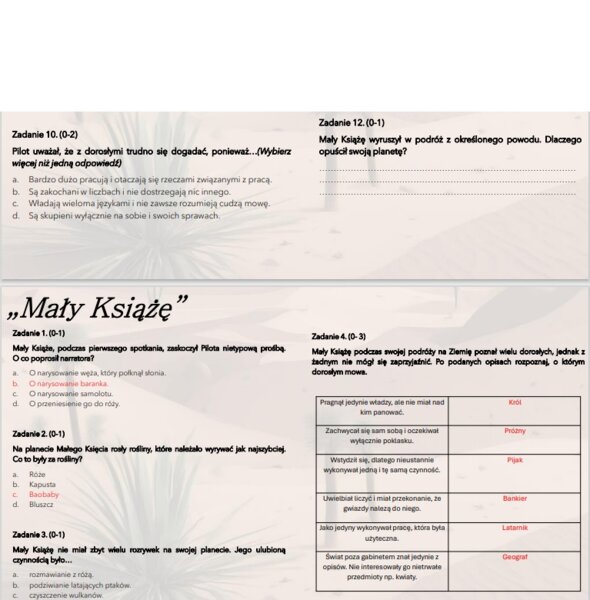 Test wprowadzający/powtórzeniowy do lektury "Mały Książę"