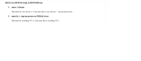 czasowniki modalne must i can't wyrażające pewność (deduction) - różne konstrukcje