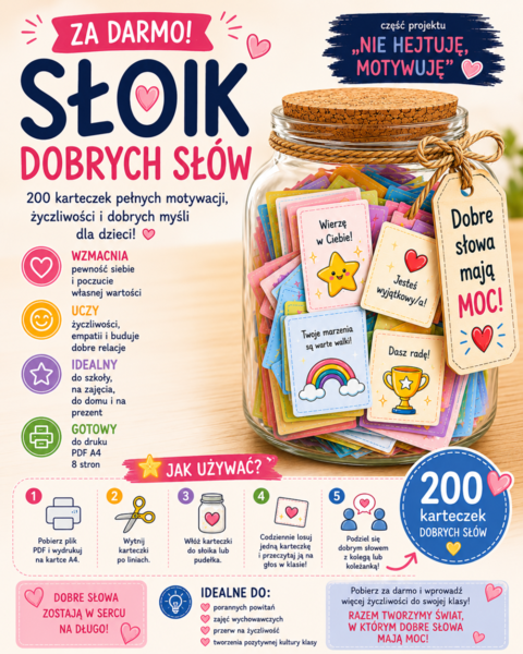 Słoik Dobrych Słów – 200 karteczek do wycięcia