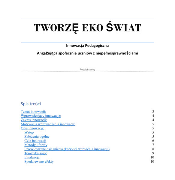 Innowacja pedagogiczna Tworzę Eko Świat - dokument