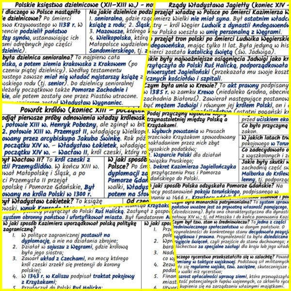 Polska: od podziału dzielnicowego do czasów pierwszych Jagiellonów (XIII–XV w.) – komplet notatek