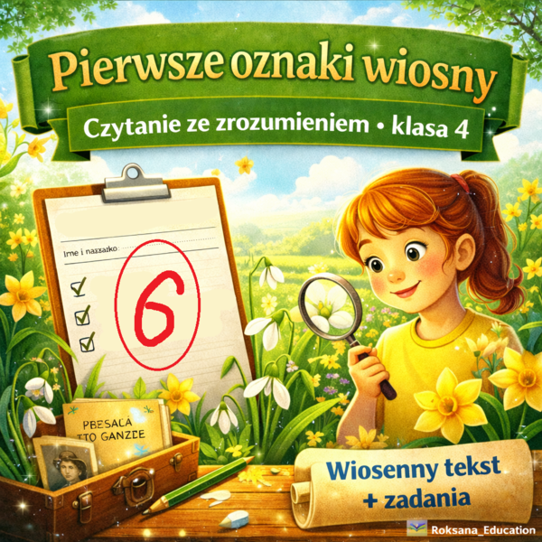 🌷 Pierwsze oznaki wiosny – czytanie ze zrozumieniem (klasa 4) | karta pracy + 15 zadań