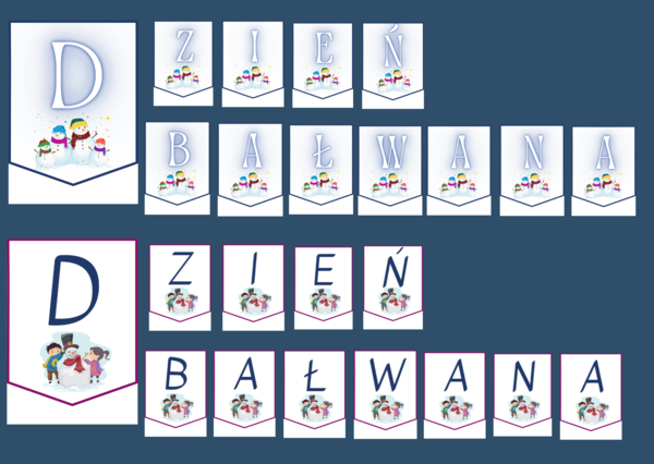 DZIEŃ BAŁWANA - Dzień Bałwanka – girlanda – napis – 2 wersje – gazetka