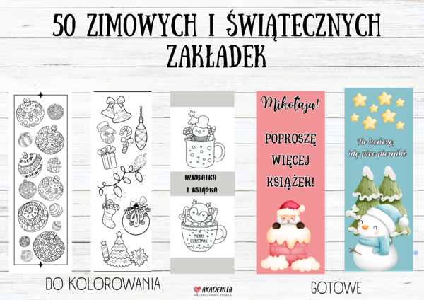 50 ZIMOWYCH I ŚWIĄTECZNYCH ZAKŁADEK dla dzieci