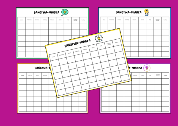 Gra "PAŃSTWA - MIASTA" - 5 wersji