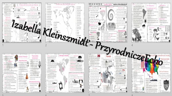 Zestaw sketchnotek – notatek do całego działu „Ameryki” wykonanych w power point do edycji. Geografia 8