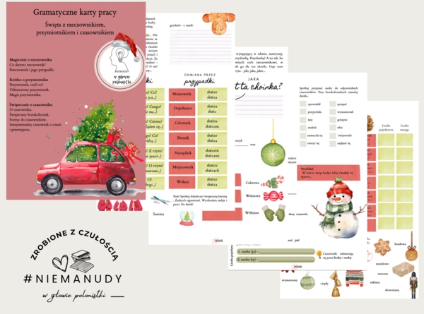 Gramatyczne karty pracy - świąteczny rzeczownik, przymiotnik i czasownik