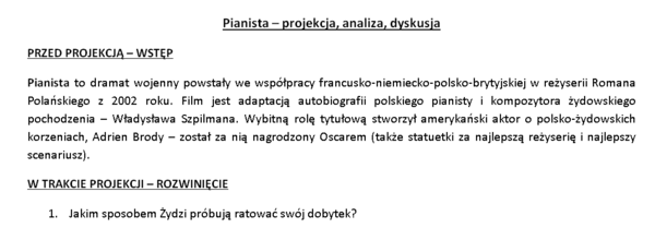 Karty pracy do filmów o Holocauście