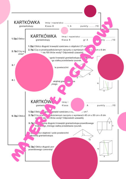 Kartkówka - graniastosłupy. Klasa 7. Klasa 8