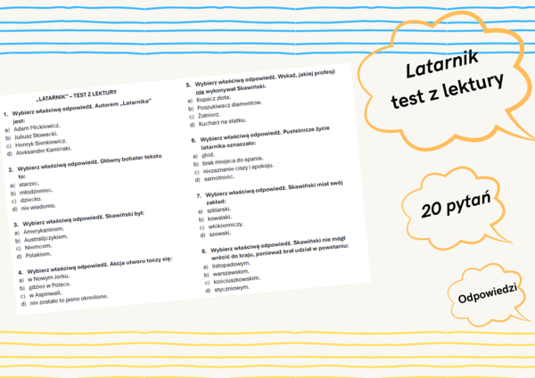 Latarnik - test z lektury z odpowiedziami