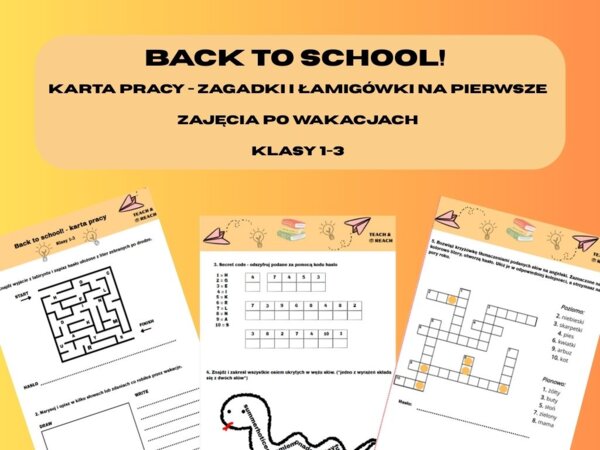 Back to school - karta pracy zagadki klasy 1-3